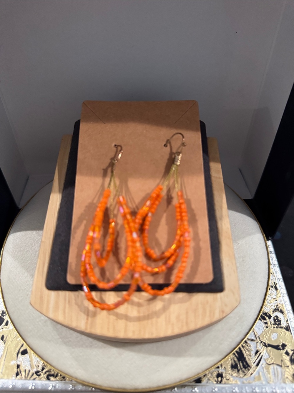 Handmade Orange Beaded Loop Earrings